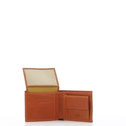COVERI – Portafoglio arancio in vera pelle con logo centrale, ribaltina interna e scomparto porta spicci