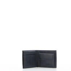 COVERI – Portafoglio blu in vera pelle con logo centrale, ribaltina interna e scomparto porta spicci
