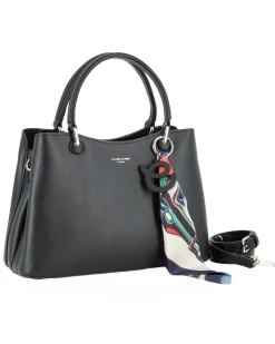 DAVID JONES - BORSA NERA A MANO DUE MANICI TRE SCOMPARTI E FOULARD
