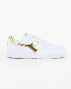 DIADORA RAPTOR LOW METALIC SATIN WN - Sneakers bianca con dettagli oro e lacci