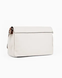 DIVAS - Borsa beige VERA PELLE con patta e tracolla nastro -MADE IN ITALY