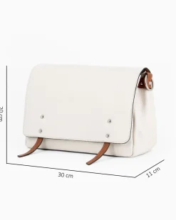 DIVAS - Borsa beige VERA PELLE con patta e tracolla nastro -MADE IN ITALY