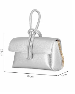 DIVAS - Borsa bracciale argento con catena oro VERA PELLE, MADE IN ITALY