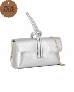 DIVAS - Borsa bracciale argento con catena oro VERA PELLE, MADE IN ITALY