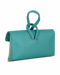 DIVAS - Borsa bracciale azzurra con catena oro VERA PELLE, MADE IN ITALY