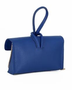DIVAS - Borsa bracciale blu elettrico con catena oro VERA PELLE, MADE IN ITALY