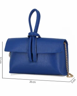 DIVAS - Borsa bracciale blu elettrico con catena oro VERA PELLE, MADE IN ITALY