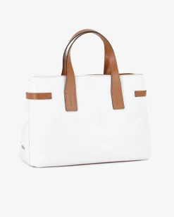 DIVAS - Borsa due manici bianca in VERA PELLE con tracolla nastro - MADE IN ITALY