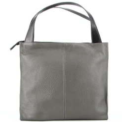 DIVAS - Borsa due manici grigia in VERA PELLE con tracolla removibile, MADE ITALY