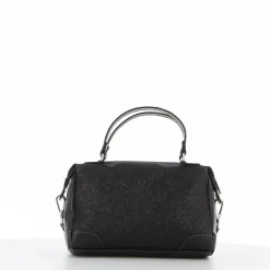 DIVAS - Borsa glitter nero con due manici e tracolla rimovibile, MADE IN ITALY