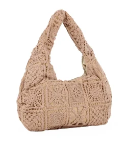 DIVAS - Borsa hobo in pizzo crochet taupe