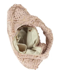 DIVAS - Borsa hobo in pizzo crochet taupe
