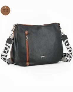 DIVAS - Borsa nera con tracolla nastro in VERA PELLE - MADE IN ITALY