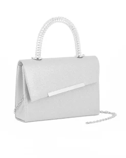 DIVAS - Borsa pochette argento con manico in metallo