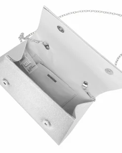 DIVAS - Borsa pochette argento da cerimonia con manico e catena metallo