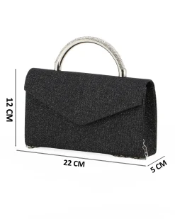 DIVAS - Borsa pochette nera in lurex con manico gioiello