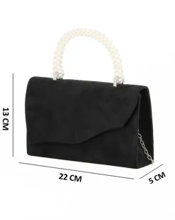 DIVAS - Borsa pochette nera scamosciata con manico perle