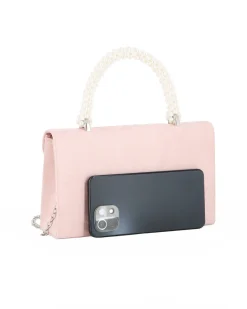 DIVAS - Borsa pochette nude cipria scamosciata con manico perle