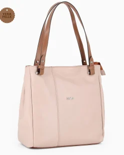 DIVAS - Borsa shopping carne tre scomparti VERA PELLE - MADE IN ITALY