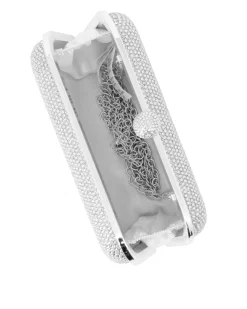 DIVAS - Clutch argento con strass, pomello  strass e tracolla removibile