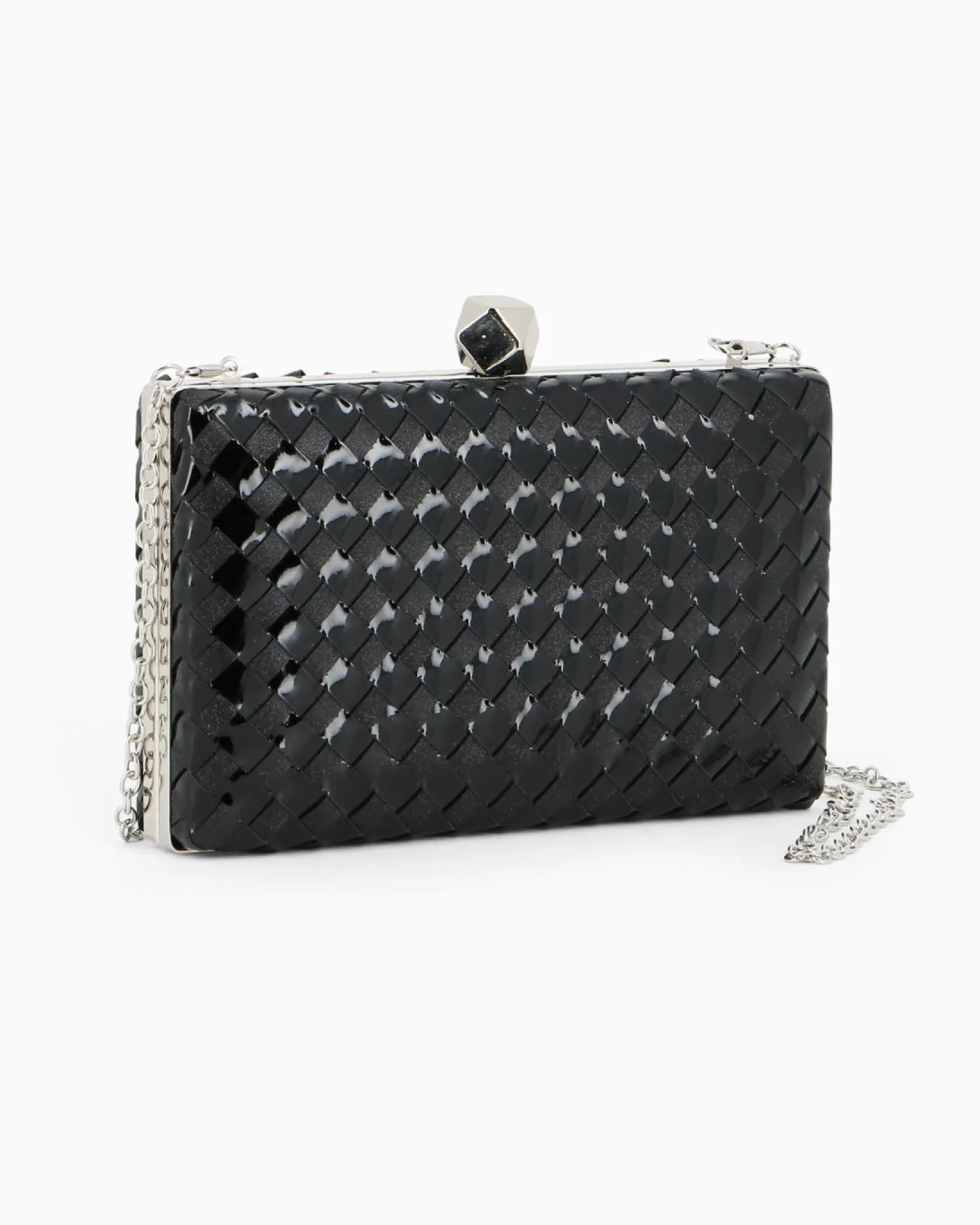 DIVAS - Clutch nera rigida intrecciata con pomello