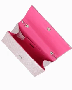 DIVAS - Pochette fuxia con patta tutta strass