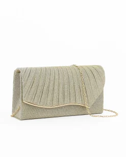 DIVAS -  Pochette gold plissettata con glitter e patta