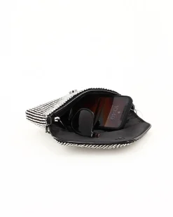 DIVAS - Pochette nera con strass e patta, tracolla catenina removibile