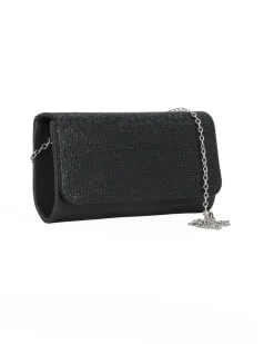 DIVAS -  Pochette nera tutta strass con patta