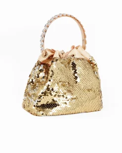 DIVAS - Pochette oro a secchiello con paillettes e diamantini