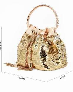 DIVAS - Pochette oro a secchiello con paillettes e diamantini