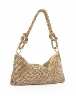 DIVAS - Pochette oro rivestita di strass con nodi sul manico