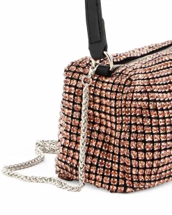 DIVAS - Pochette rosa tutta strass con tracolla rimovibile e manico