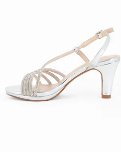 DIVAS - Sandalo gioiello argento con cinturini in strass, tacco 7,5CM