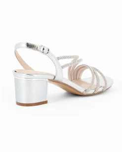 DIVAS - Sandalo gioiello argento con cinturini in strass, tacco 5CM