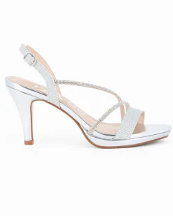 DIVAS - Sandalo gioiello argento con cinturini in strass, tacco 8,5CM