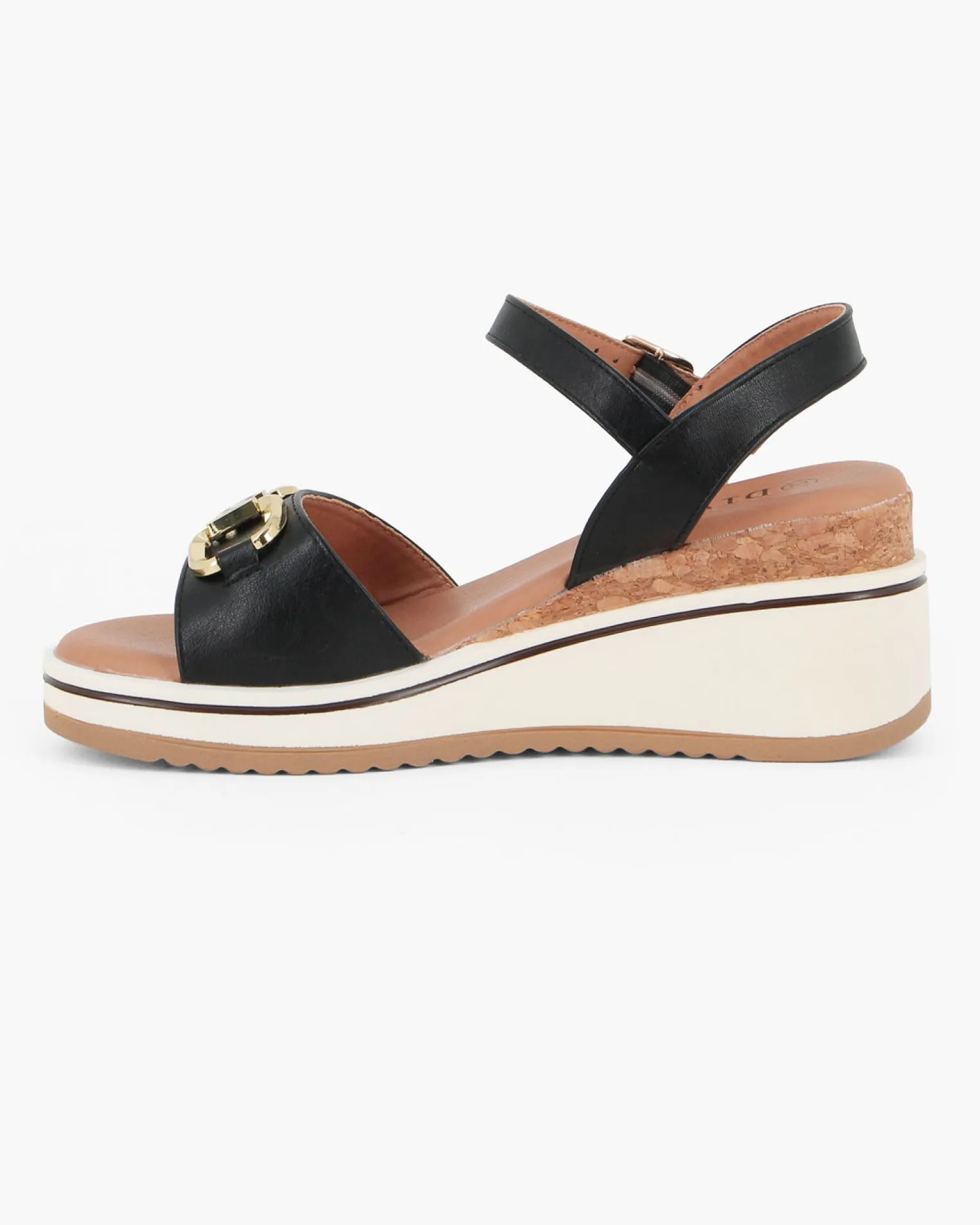 DIVAS - Sandalo nero con morsetto, zeppa 6CM