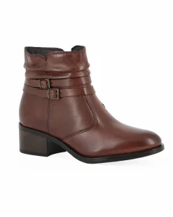 ELLEN BLAKE - Tronchetto da donna marrone in VERA PELLE con fibbie alla caviglia e zip laterale, tacco 4,5cm