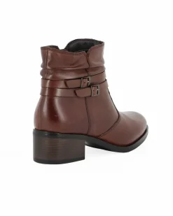 ELLEN BLAKE - Tronchetto da donna marrone in VERA PELLE con fibbie alla caviglia e zip laterale, tacco 4,5cm