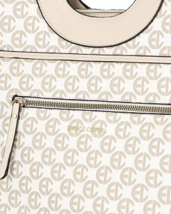 ENRICO COVERI - Borsa a mano loggata bianca con tracolla removibile