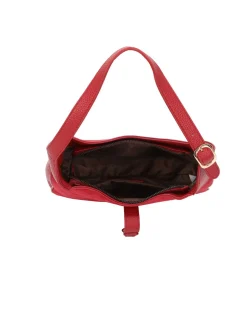 ENRICO COVERI - Borsa a spalla rossa con parte frontale scamosciata e pattina con moschettone, tracolla removibile