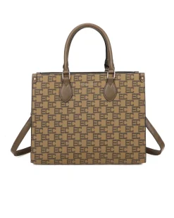 ENRICO COVERI - Borsa due manici loggata taupe con tracolla removibile