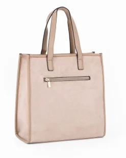 ENRICO COVERI - Borsa due manici taupe scamosciata con tasca posteriore, tracolla removibile