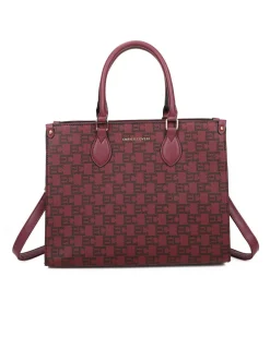 ENRICO COVERI - Borsa due manici loggata bordeaux con tracolla removibile