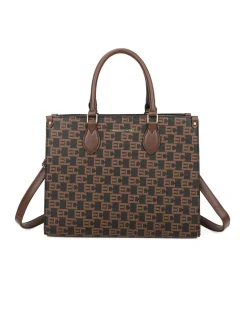ENRICO COVERI - Borsa due manici loggata nera/cuoio con tracolla removibile