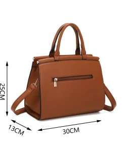 ENRICO COVERI - Borsa due manici cuoio con tasca posteriore e dettaglio lucchetto, tracolla removibile