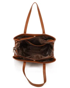 ENRICO COVERI - Borsa due manici cuoio con tre scomparti principali e pochette, tracolla removibile
