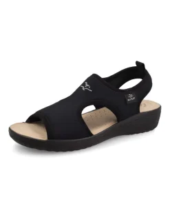 FLY FLOT - Sandalo nero da donna in microfibra elastica, MADE IN ITALY