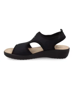 FLY FLOT - Sandalo nero da donna in microfibra elastica, MADE IN ITALY