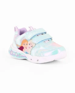 FROZEN - Sneakers celeste da bambina con luci e strappi, numerata 24/30